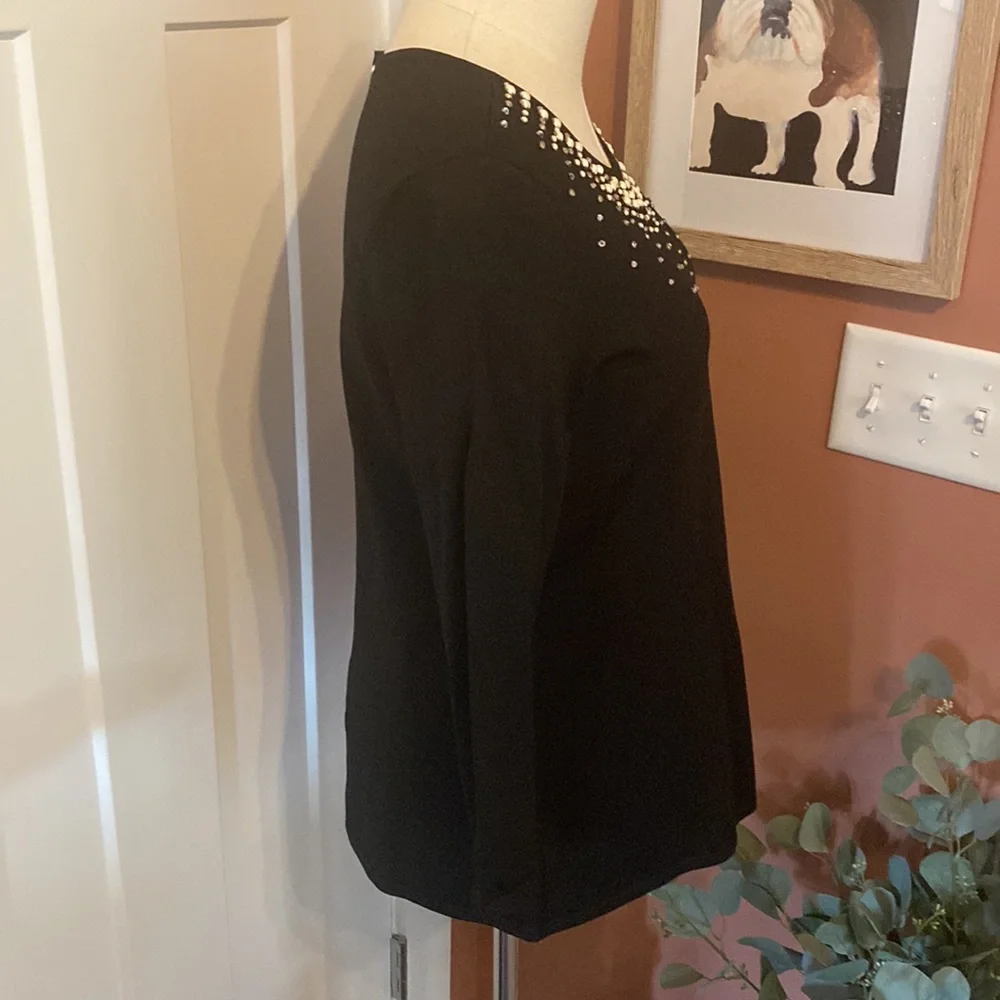 NWT White House Black Market Faux Pearl sparkle Neck LP pullover black sweater
